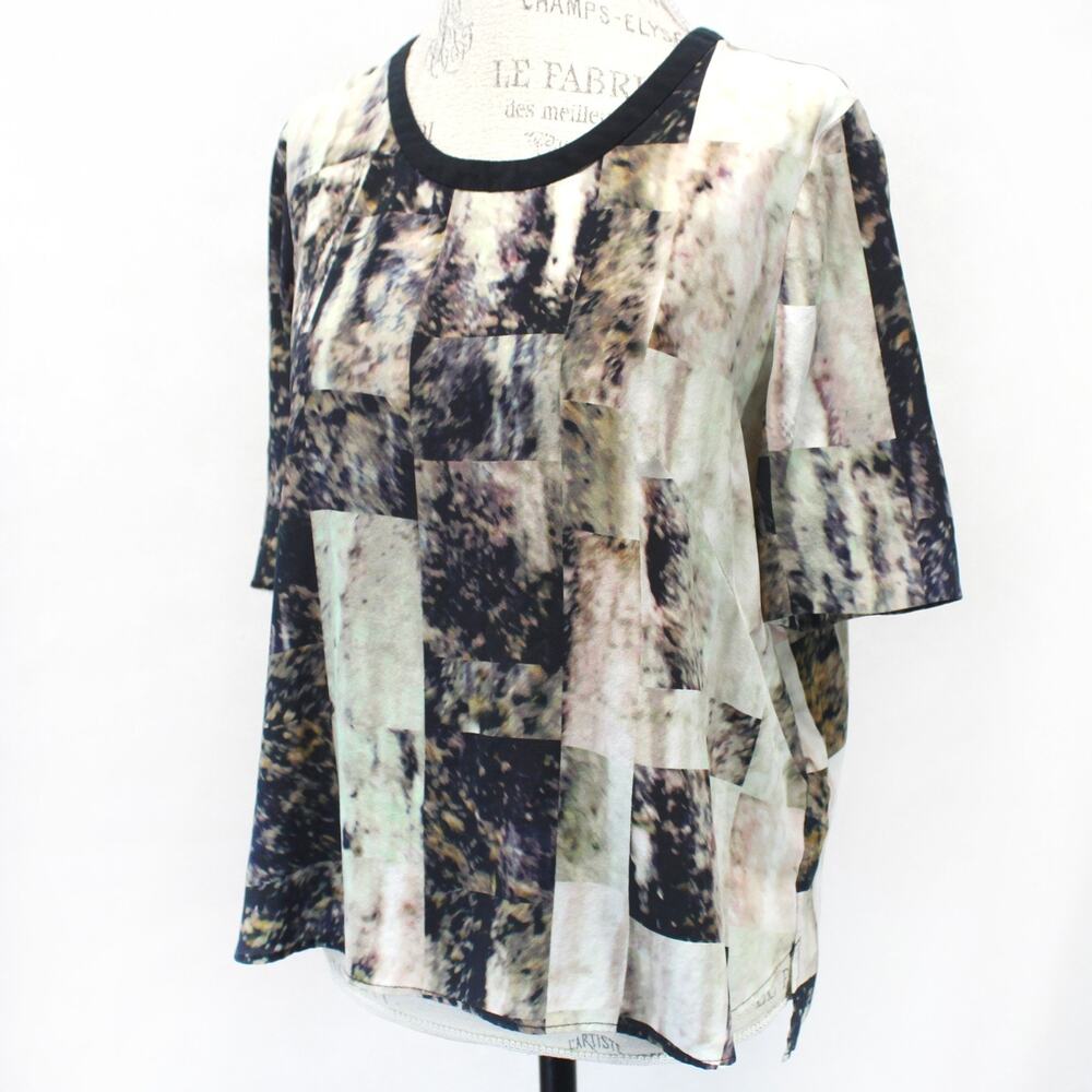 Whistles 100% Silk Abstract Print Blouse T-Shirt Top Short Sleeve Casual Size 10